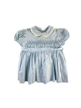 Vintage Polly Flinders Hand-Smocked Baby Girl Dress | Pastel Blue | Size 18M| He